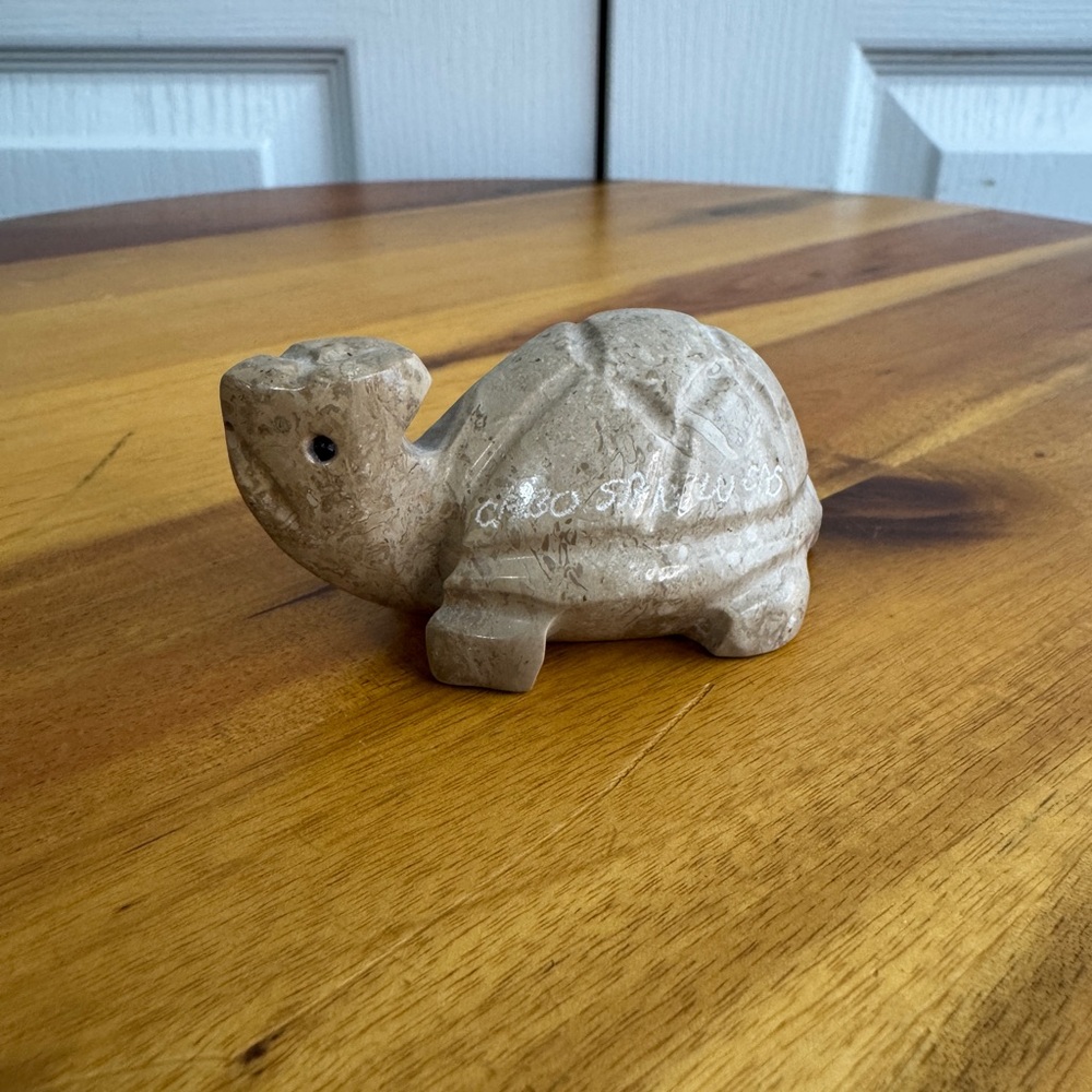 Natural beige stone hand carved turtle